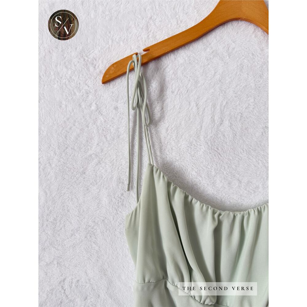 Abercrombie Dress Spaghetti Strap Side Slit Mint Green Cottagecore Large - Picture 4 of 11